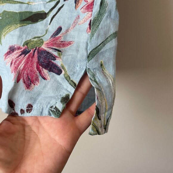 BELLAMBRA Floral Blouse Linen Short Sleeve Round Neck Pullover Blue Red Small - Picture 6 of 9